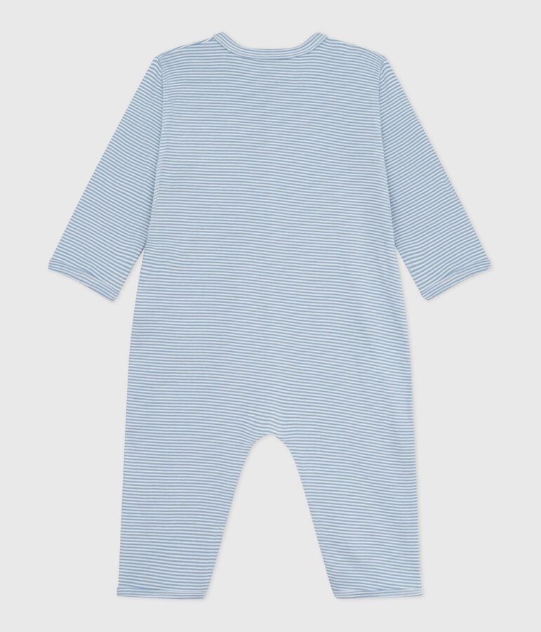 Babies' footless stripy cotton pyjama suit blue/white