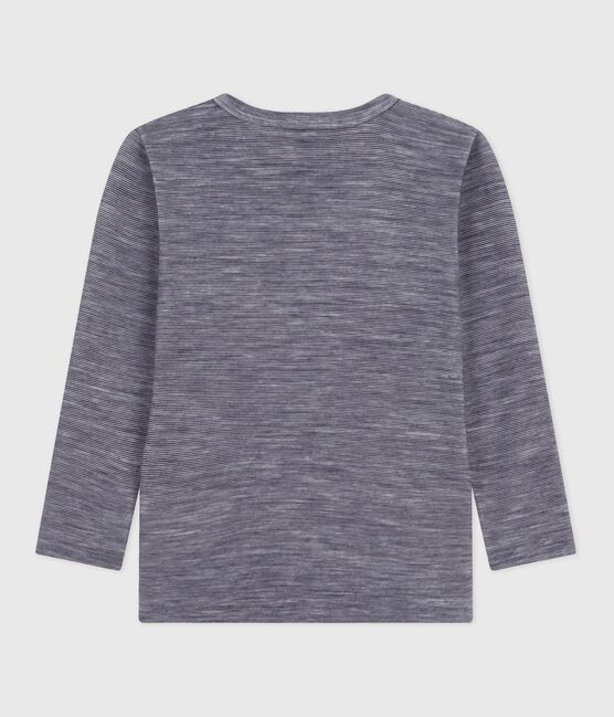 Children's long-sleeved stripy wool and cotton T-shirt SOIR blue/MARSHMALLOW