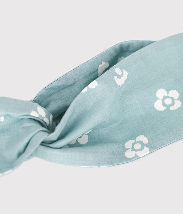 Girls' hairband in floral-print poplin green/white