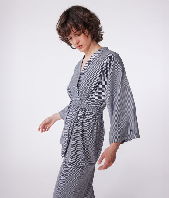 Women's Striped Kimono SMOKING blue/MARSHMALLOW white