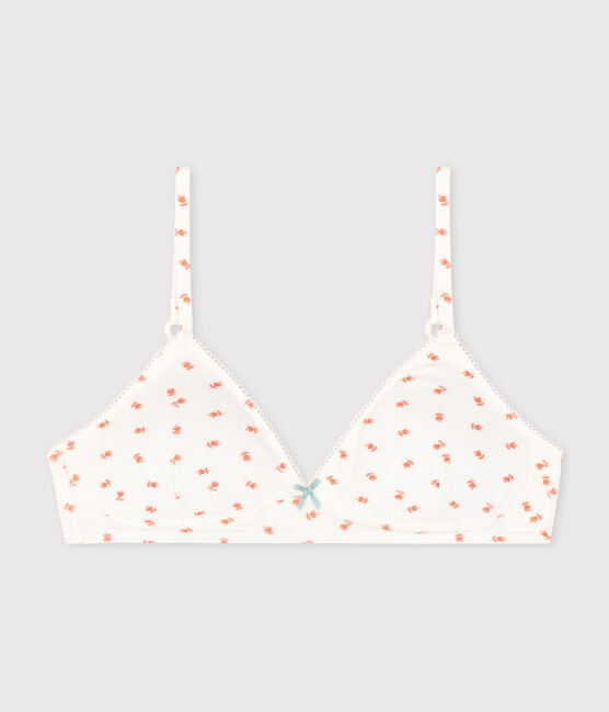 Girls' Flower Cotton and Elastane Padded Bra MARSHMALLOW white/MULTICO white