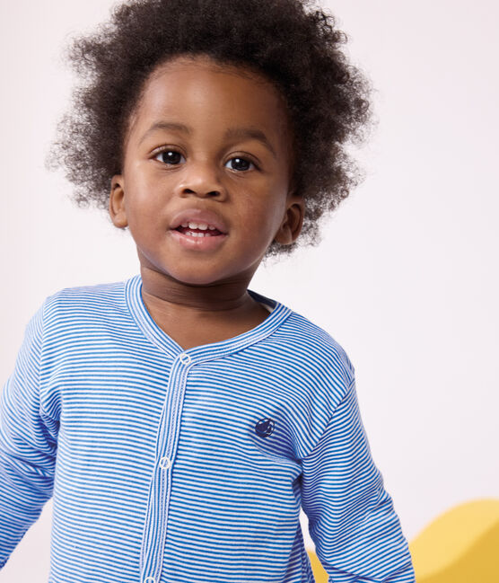 Babies' stripy cotton pyjama suit DELPHINIUM /MARSHMALLOW