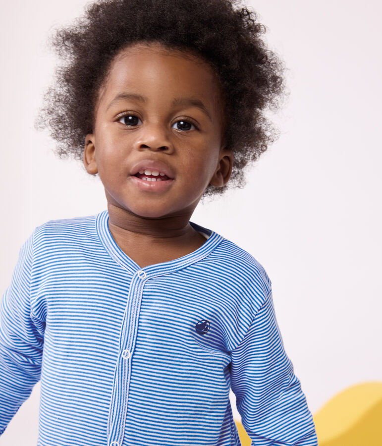 Babies' stripy cotton pyjama suit blue/white