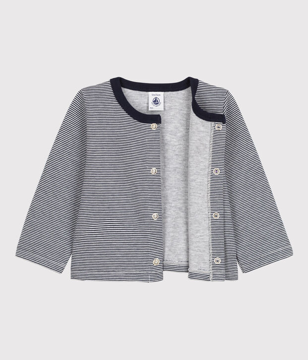 Babies' Pinstriped Thick Jersey Cardigan blue/white