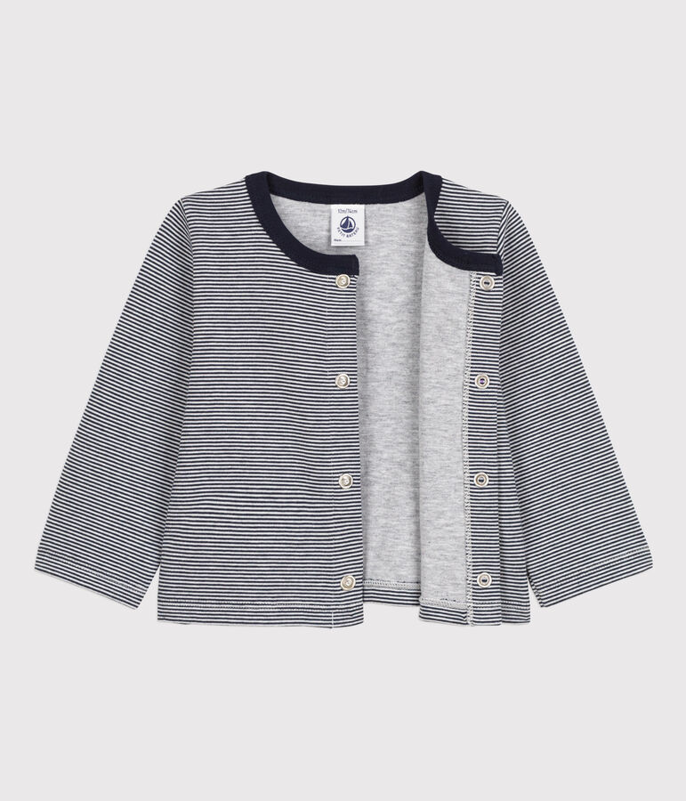Babies' Pinstriped Thick Jersey Cardigan blue/white