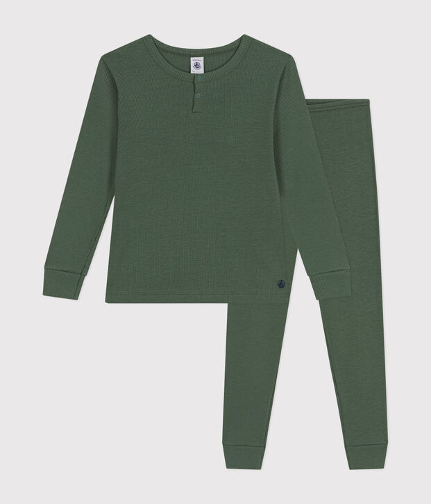 Children's Unisex Plain Cotton/Tencel Pyjamas green