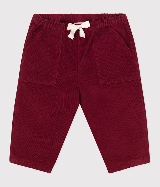 Babies' plain corduroy trousers AMARANTE