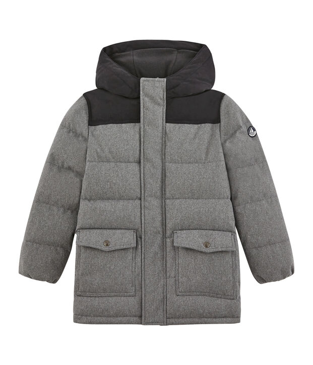 Boy's parka in water resistant flannel grey