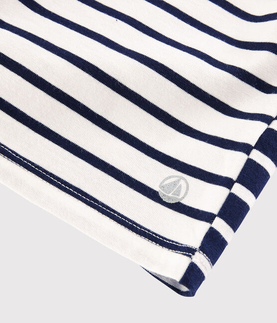 Girls' Long-sleeved Jersey T-shirt MARSHMALLOW white/SMOKING blue