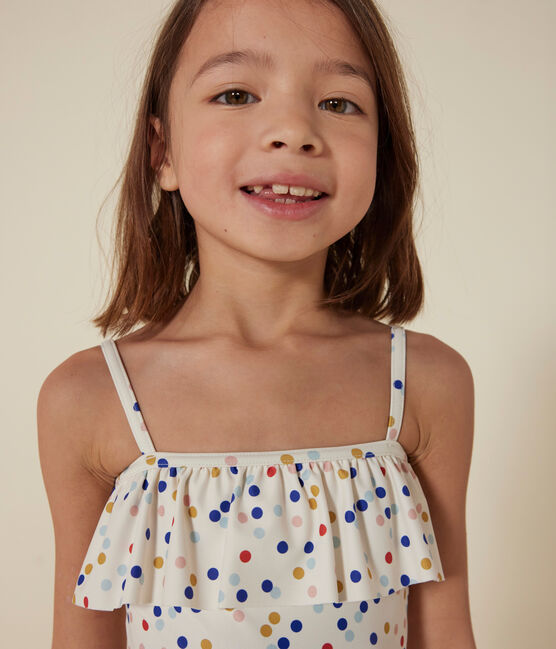 Girls' One-Piece Print Swimsuit MARSHMALLOW white/MULTICO white