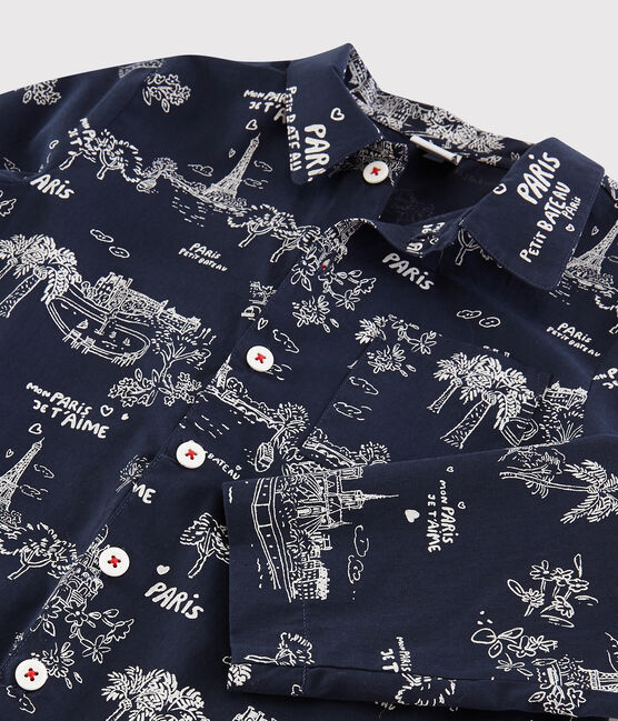 Boys' Paris print cotton pyjamas MEDIEVAL blue/ECUME white