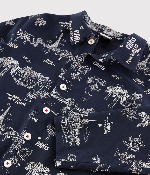 Boys' Paris print cotton pyjamas blue/white