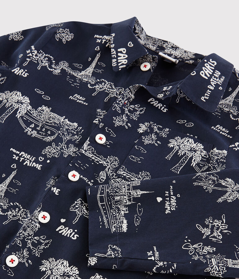 Boys' Paris print cotton pyjamas blue/white