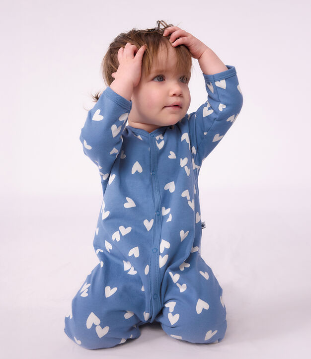 Babies' heart-print fleece pyjamas blue/white