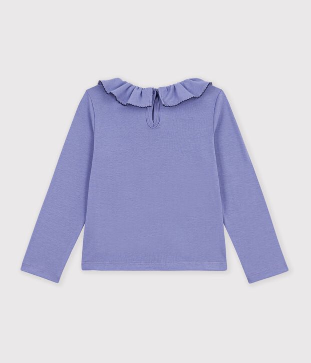 Children's long-sleeved plain T-shirt with a collar purple