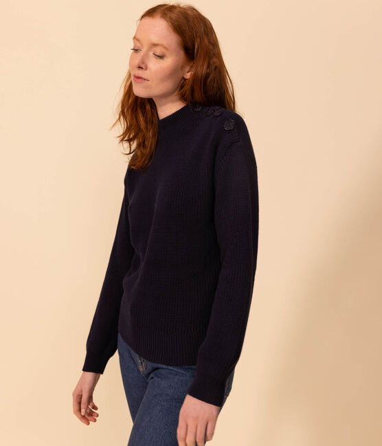 Women's Fisherman's RIb Cotton Pullover SMOKING blue