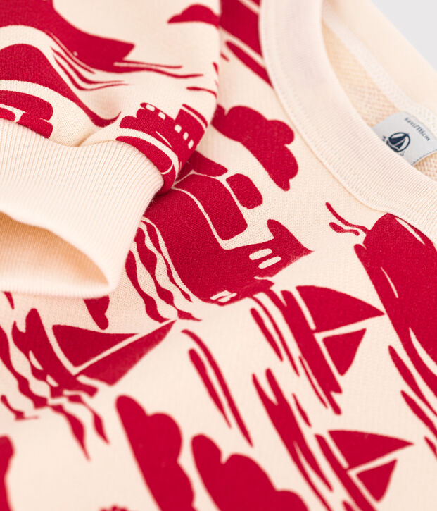 Boys' Patterned Fleece Sweatshirt Ecru/red