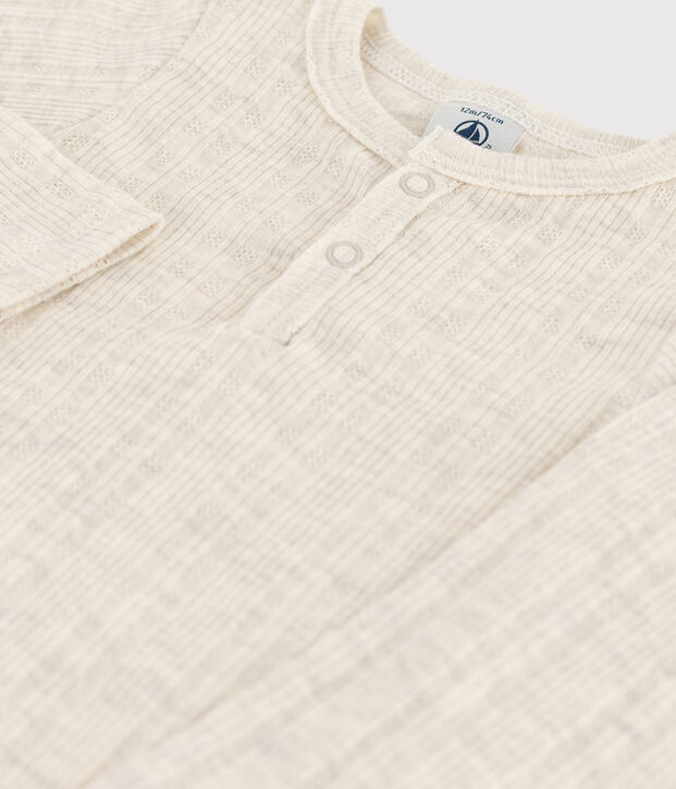 Babies' Long-Sleeved Cotton Henley Bodysuit MONTELIMAR CHINE