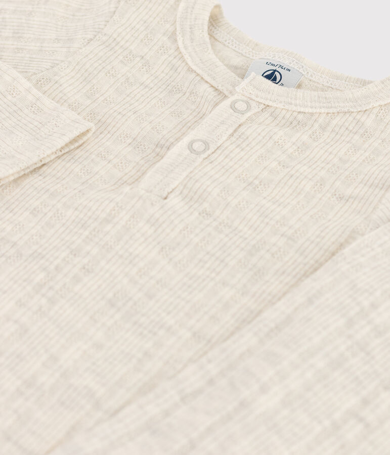 Babies' Long-Sleeved Cotton Henley Bodysuit beige