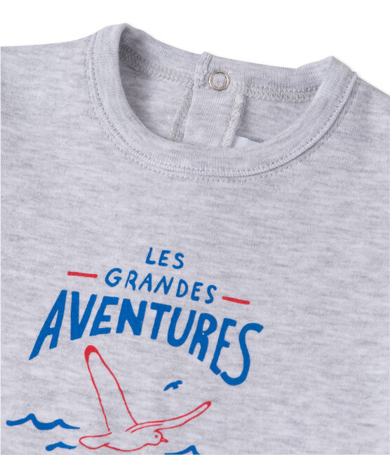 Baby boys' silkscreen print T-shirt POUSSIERE CHINE grey