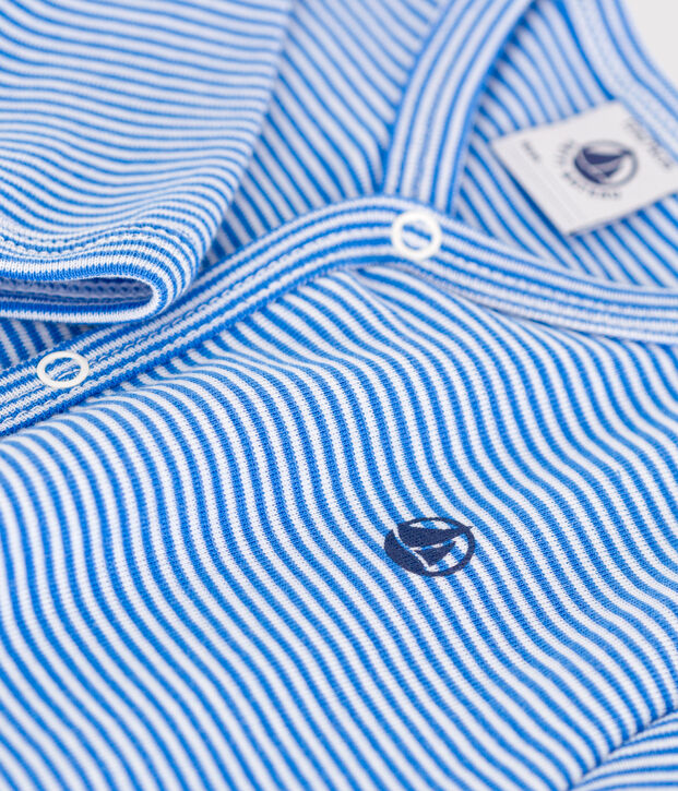 Babies' stripy cotton pyjama suit blue/white