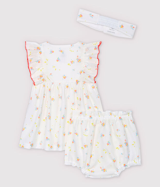Baby Girls' Sleeveless Organic Cotton Poplin Dress with Bloomers and Headband white/multicolor