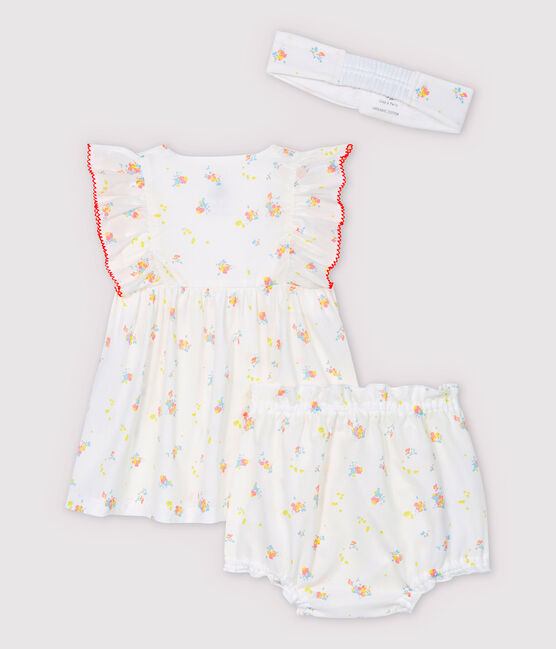 Baby Girls' Sleeveless Organic Cotton Poplin Dress with Bloomers and Headband MARSHMALLOW white/MULTICO white