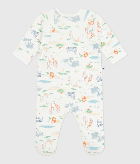 Babies' savannah print cotton pyjama suit with a zip MARSHMALLOW white/MULTICO white