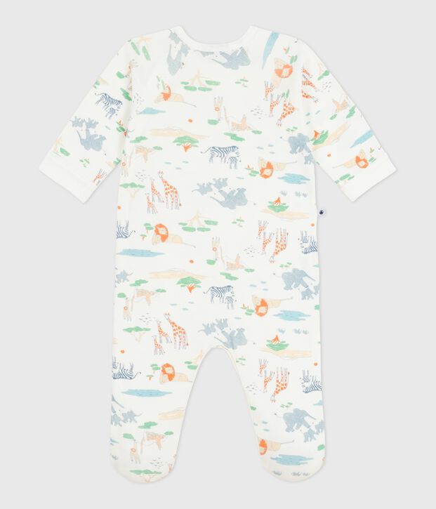 Babies' savannah print cotton pyjama suit with a zip white/multicolor
