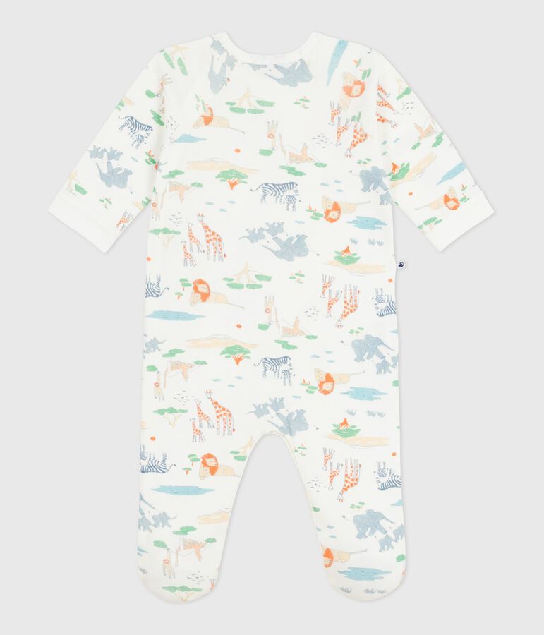 Babies' savannah print cotton pyjama suit with a zip white/multicolor