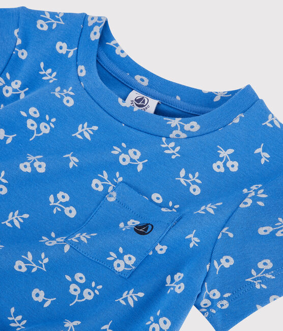 Girls' Short-Sleeved Cotton Dress BRASIER blue/MARSHMALLOW grey