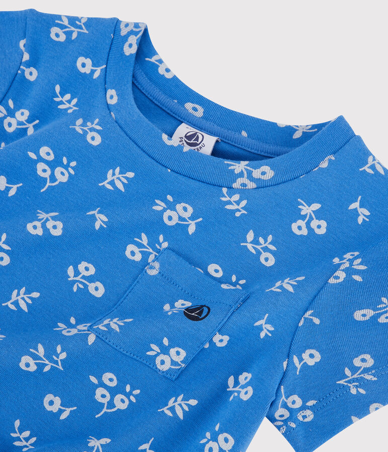 Girls' Short-Sleeved Cotton Dress blue/white