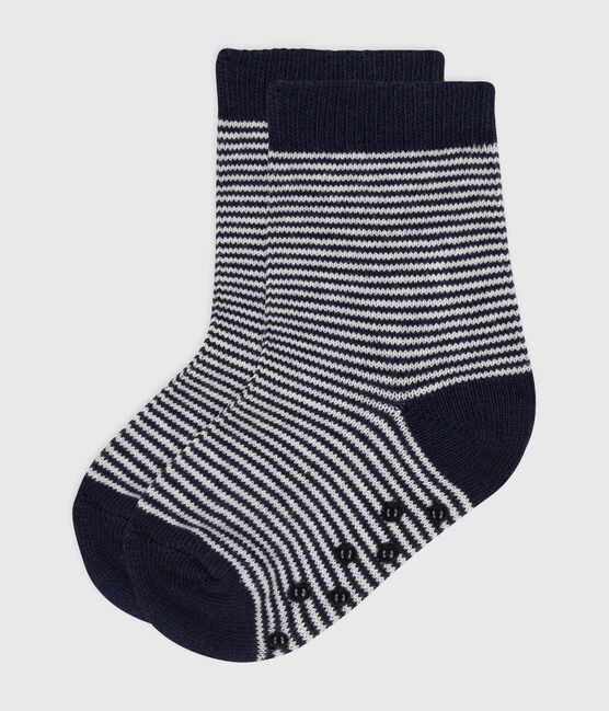 Babies' Non-Slip Cotton Socks SMOKING blue/MARSHMALLOW white
