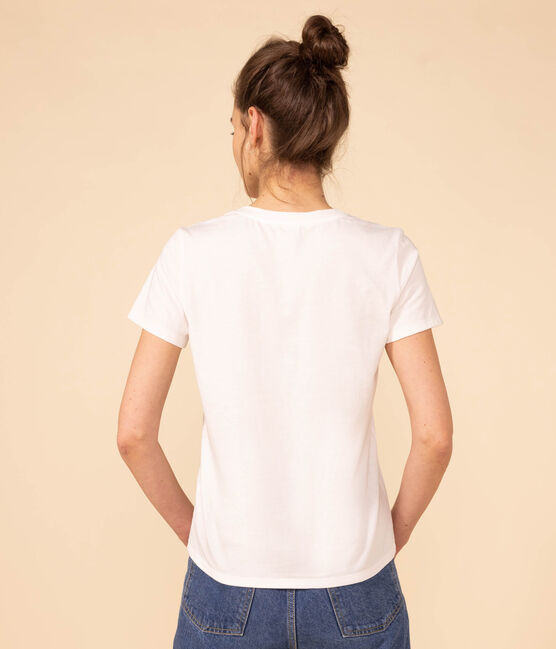 Women's short-sleeved, round-necked Straight T-shirt in fine jersey ECUME white