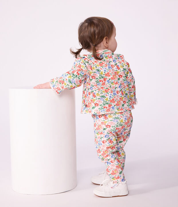 Babies' floral print cotton leggings white/multicolor