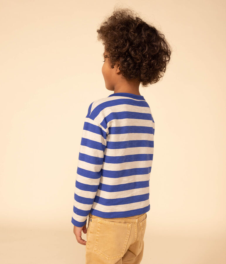Boys' long-sleeved cotton T-shirt blue/grey