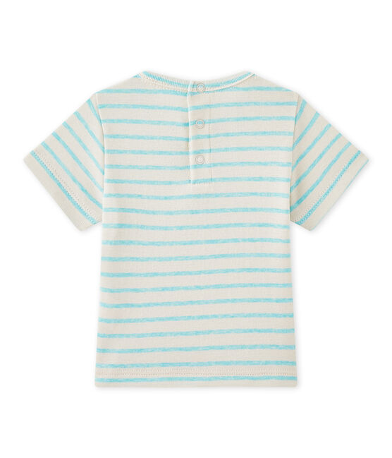 Baby boy's striped short-sleeved T-shirt FETA white/ADVENTURE green