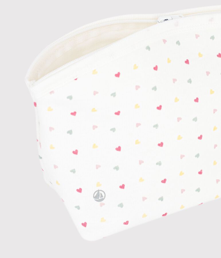 Babies' small heart-print cotton bag MARSHMALLOW white/MULTICO white
