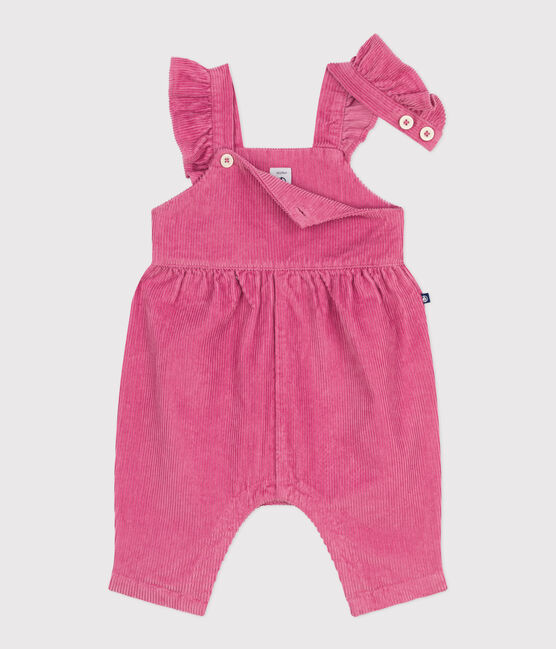 Babies' dungarees in plain corduroy with ruffles and long legs BOUDOIR
