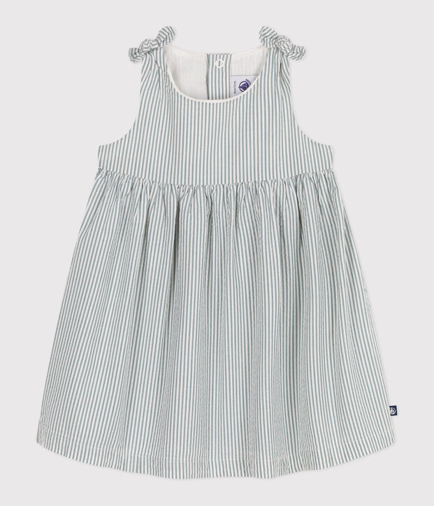 Babies' sleeveless stripy cotton dress white/green