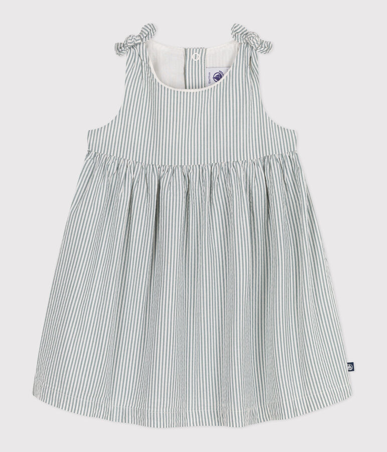 Babies' sleeveless stripy cotton dress white/green