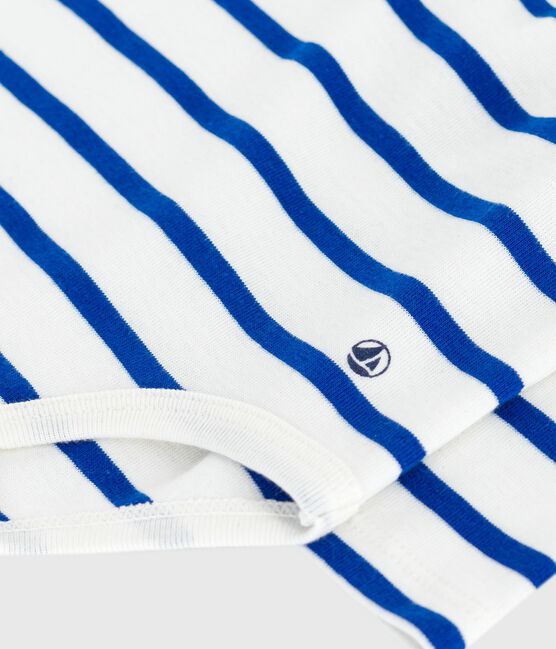 Babies' stripy cotton body with a polo shirt collar MILK blue/OLYMPIC