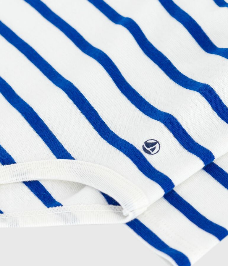 Babies' stripy cotton body with a polo shirt collar Ecru/blue