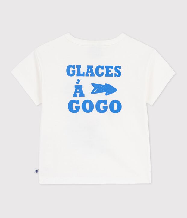Babies' short-sleeved cotton T-shirt with a dog motif white
