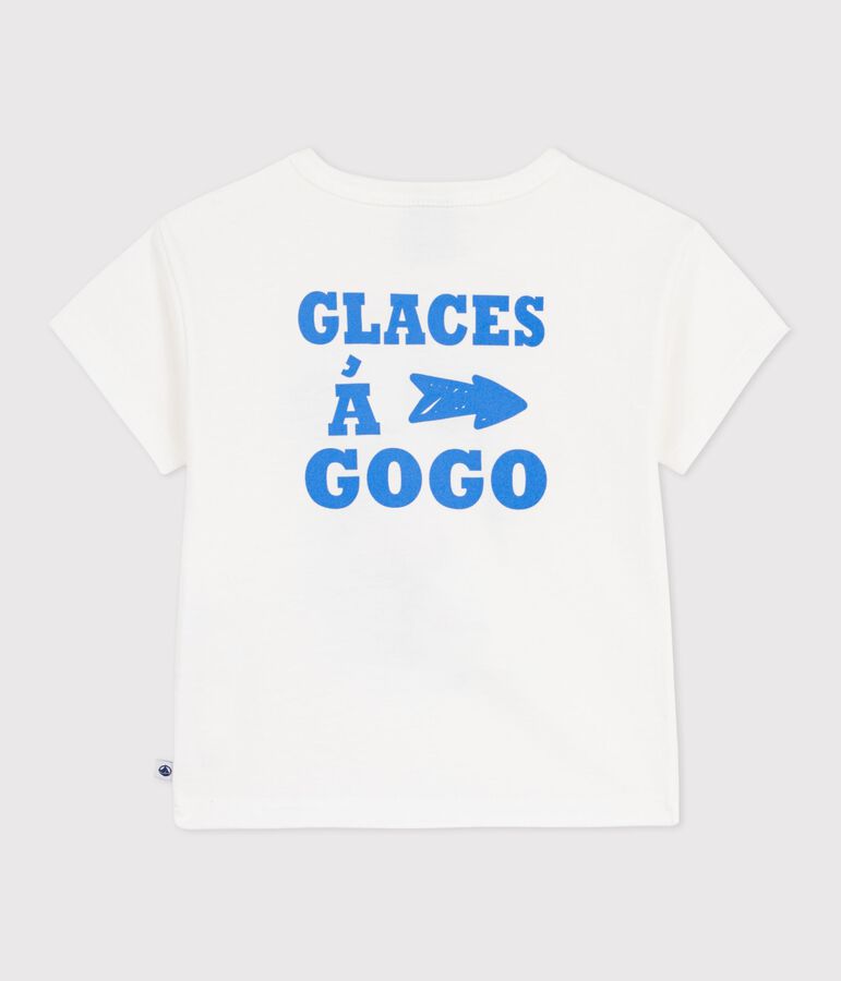 Babies' short-sleeved cotton T-shirt with a dog motif white