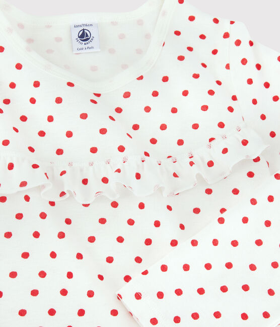 Girls' Red Spotted Cotton Pyjamas MARSHMALLOW white/PEPS red
