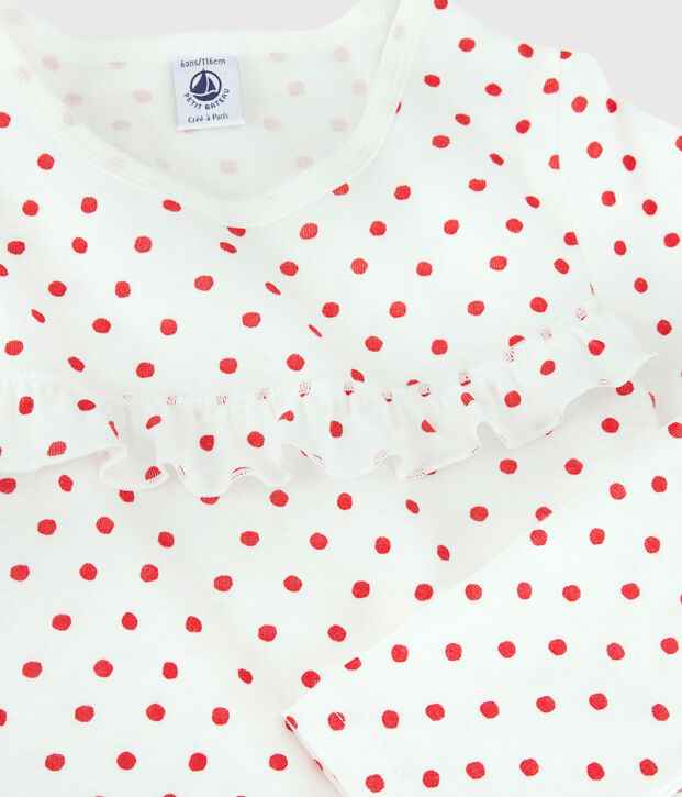 Girls' Red Spotted Cotton Pyjamas white/red
