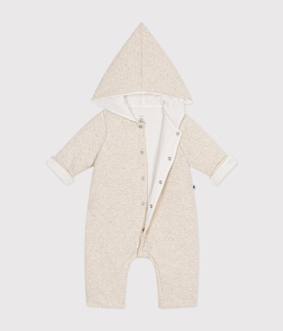 Babies' Quilted Cotton Hooded Jumpsuit MONTELIMAR CHINE beige