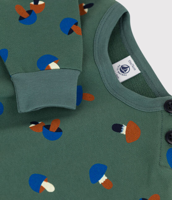 Babies' Mushroom Patterned Cotton Sweatshirt VALLEE green/MULTICO ecru