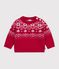 Babies' jumper in wool and cotton with a jacquard pattern red/multicolor